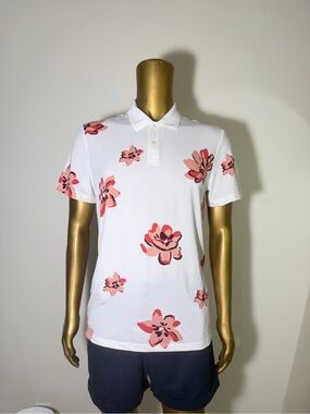 Express White Polo with Coral Pink Floral Print